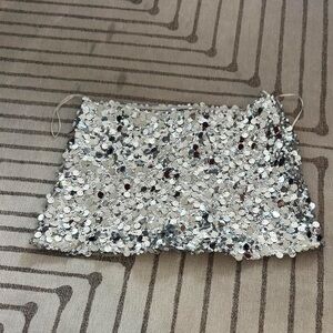 Silver Sequin Mini Skirt